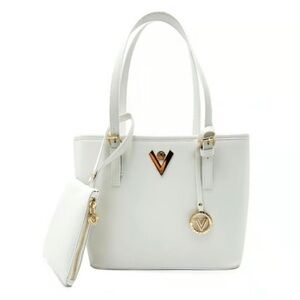 Drops Soon! Valentino Orlandi Elegant White Tote with Gold tone 2-piece set NWTS